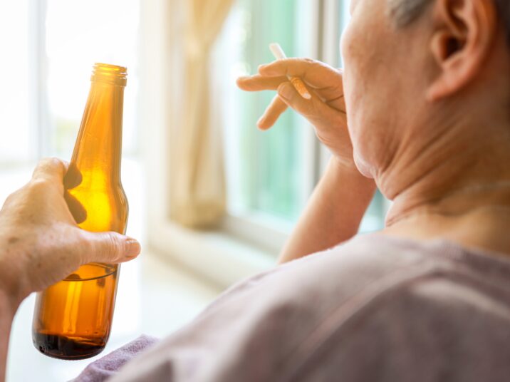 Lonely,Old,Elderly,People,With,Alcoholic,Drink,And,Cigarette,In