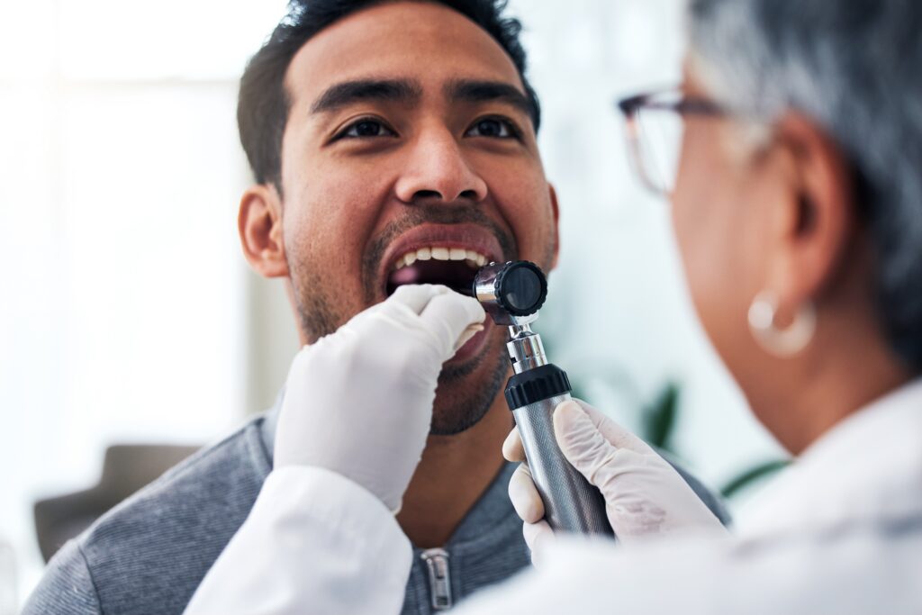 Medical,,Check,And,Doctor,With,Person,And,Throat,In,Hospital